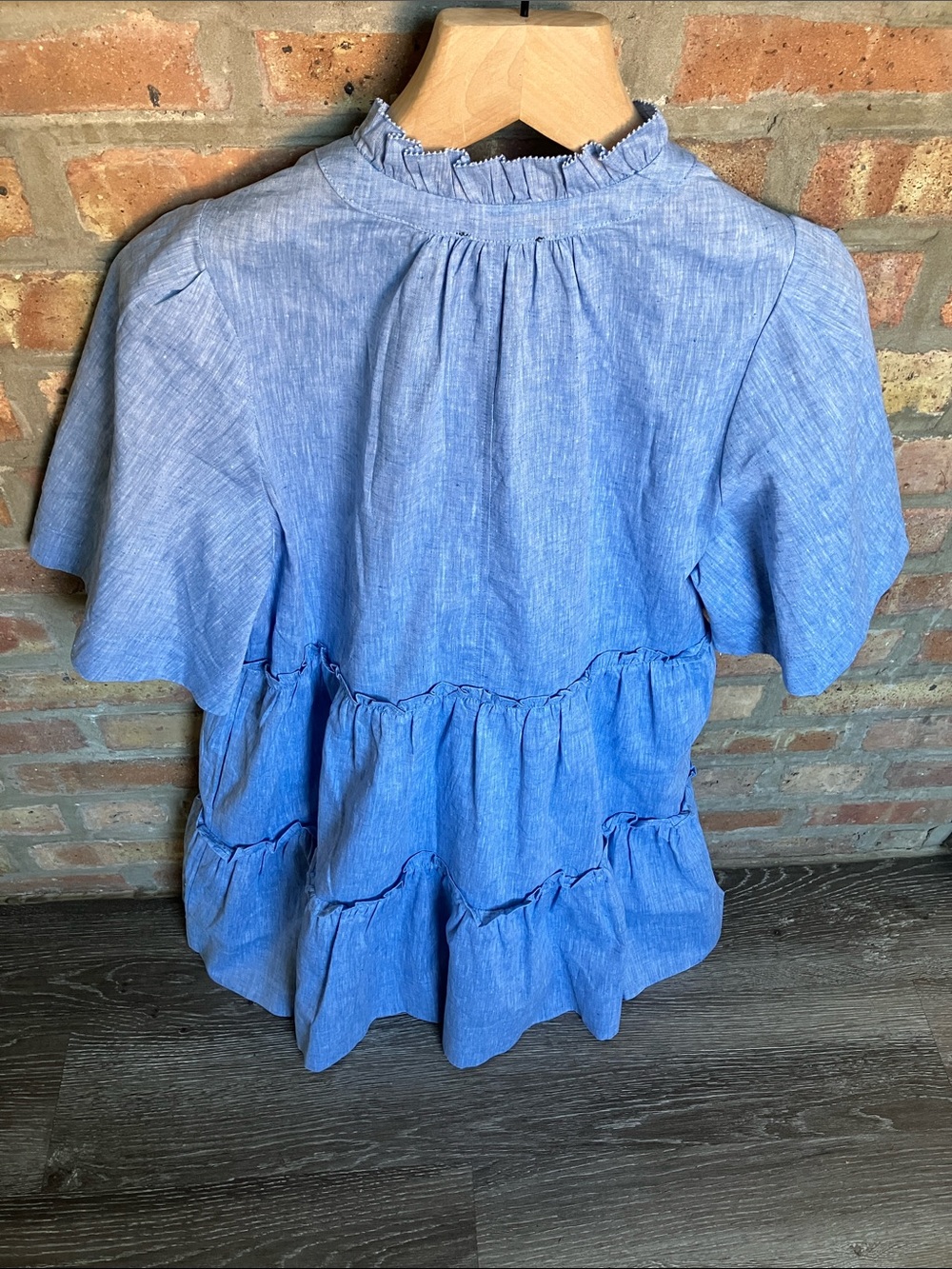 Tuckernuck Chambray Crawford Tiered Ruffle-Sleeve Dress in Light Blue - Picture 6 of 16